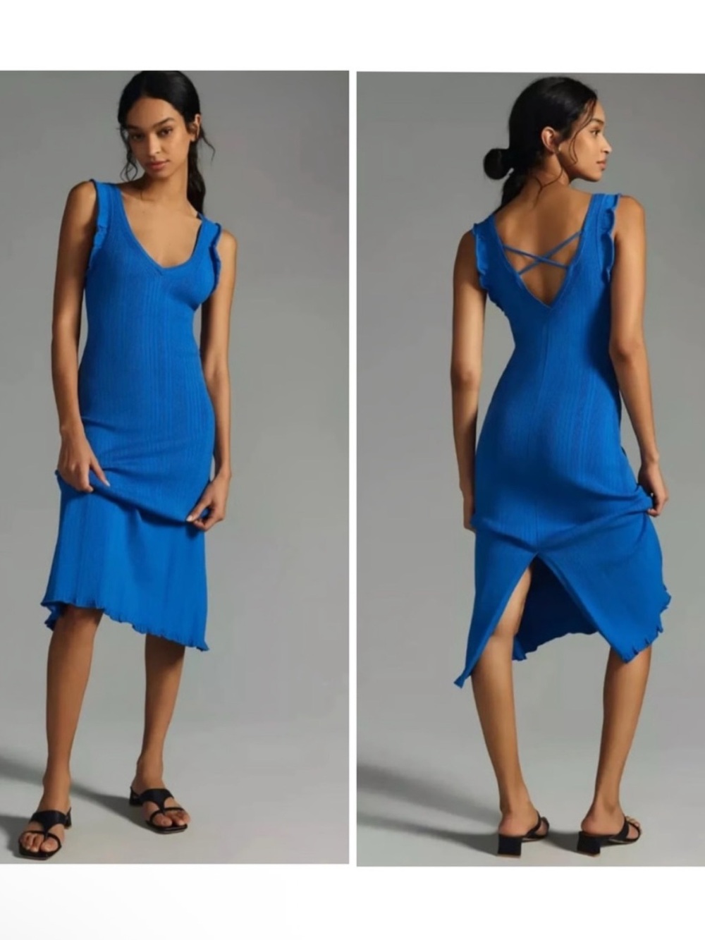 Anthropologie Daily Practice Azure Sapphire Stretch Knit Midi Dress 1X